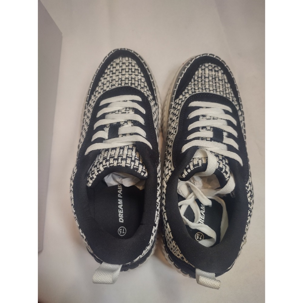 Dream Pairs SDFN2379W Black White Woven Tweed Platform Sneakers Womens 7.5 - Picture 7 of 9